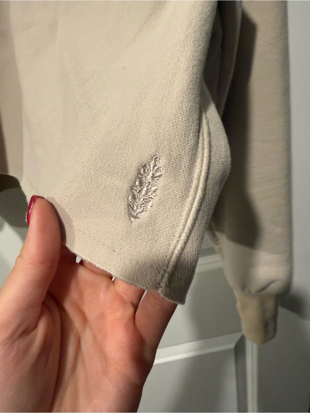 FP Movement by Free People Cream Embroidered Leaf Crewneck Sweatshirt